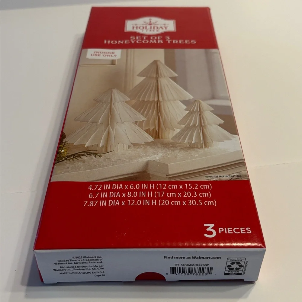 Holiday Time Paper Christmas Tree White Decorations 3 Count